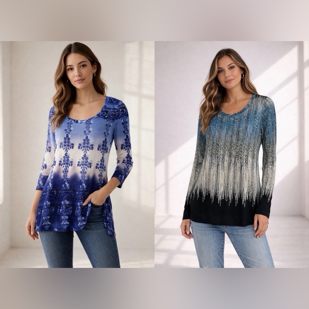 Vintage Axcess Y2K Mesh Whimsical Blouse Bundle Blue Stretch Tops Sz M 2 Pack - Picture 13 of 16